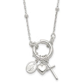 Sterling Silver Heart/Miraculous Medal/Cross Charm 18in Necklace